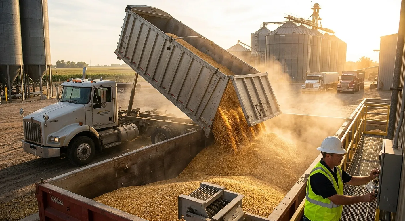 Harvesting season at a grain elevator